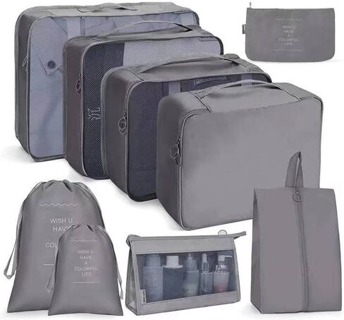 9 Pcs Travel Packing Organizers, Luggage Organizers for Suitcase Set, Travel Cubes for Suitcase Lightweight Travel Essential Bag with Large Toiletries Bag for Clothes Shoes in Saudi Arabia