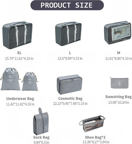 9 Pcs Travel Packing Organizers, Luggage Organizers for Suitcase Set, Travel Cubes for Suitcase Lightweight Travel Essential Bag with Large Toiletries Bag for Clothes Shoes in Saudi Arabia