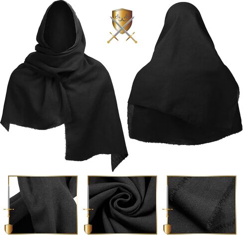 Unittype 6 Pcs Halloween Knight Costume Men Includes Medieval Retro Shawl, Shoulder Cover Cape, Leather Belt, Buckle Bracers, Drawstring Bag and Pins Accessories for Halloween Cosplay Party, Black in Saudi Arabia