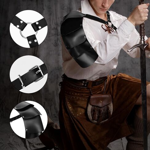 Unittype 6 Pcs Halloween Knight Costume Men Includes Medieval Retro Shawl, Shoulder Cover Cape, Leather Belt, Buckle Bracers, Drawstring Bag and Pins Accessories for Halloween Cosplay Party, Black in Saudi Arabia