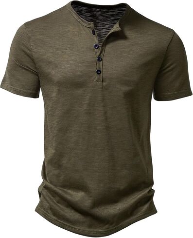 JEMITOP Men's Cotton Stylish Texture Henley Shirts Casual Short Sleeve Slim Fit 4 Buttons Muscle T-Shirts in Saudi Arabia