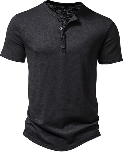 JEMITOP Men's Cotton Stylish Texture Henley Shirts Casual Short Sleeve Slim Fit 4 Buttons Muscle T-Shirts in Saudi Arabia