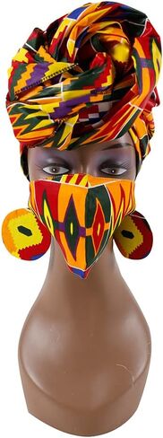 African Headwraps Earrings Face Mask Cotton Headband Bonnet Ankara Wax Fabric Pure Cotton African Headscarf Mask Match Print in Saudi Arabia