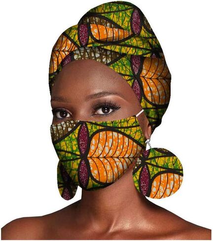 African Headwraps Earrings Face Mask Cotton Headband Bonnet Ankara Wax Fabric Pure Cotton African Headscarf Mask Match Print in Saudi Arabia