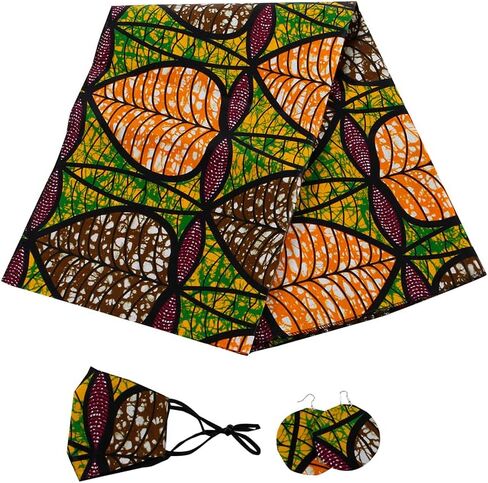 African Headwraps Earrings Face Mask Cotton Headband Bonnet Ankara Wax Fabric Pure Cotton African Headscarf Mask Match Print in Saudi Arabia