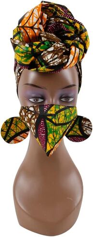 African Headwraps Earrings Face Mask Cotton Headband Bonnet Ankara Wax Fabric Pure Cotton African Headscarf Mask Match Print in Saudi Arabia