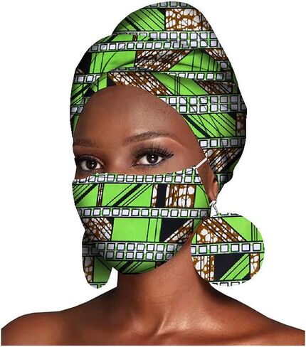 African Headwraps Earrings Face Mask Cotton Headband Bonnet Ankara Wax Fabric Pure Cotton African Headscarf Mask Match Print in Saudi Arabia