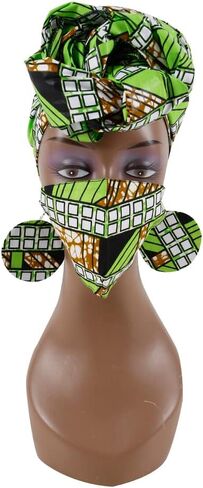 African Headwraps Earrings Face Mask Cotton Headband Bonnet Ankara Wax Fabric Pure Cotton African Headscarf Mask Match Print in Saudi Arabia
