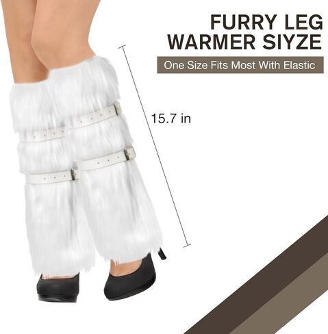 QZUnique Faux Fur Leg Warmer with PU Belt Warm Furry Winter Boot Cuff Covers Women Fuzzy Leg Sleeves Party Accessory Set in Saudi Arabia