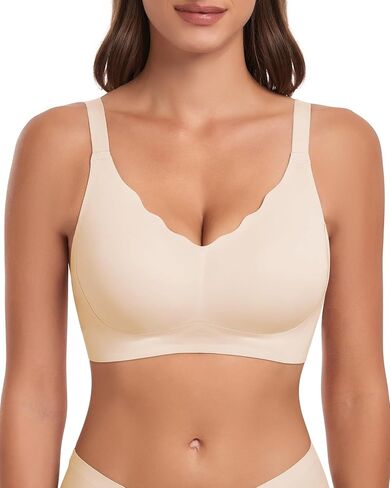SERSARY Women Wireless Seamless Bra Full Coverage Wavy Padded No Underwire Comfort V Neck Smooth Bralettes in Saudi Arabia