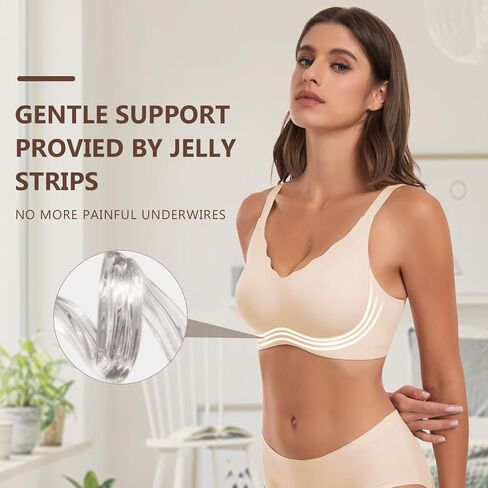 SERSARY Women Wireless Seamless Bra Full Coverage Wavy Padded No Underwire Comfort V Neck Smooth Bralettes in Saudi Arabia