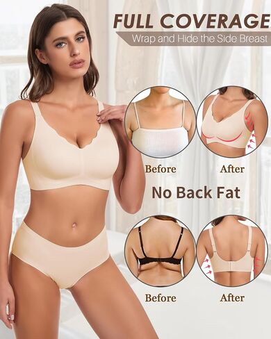SERSARY Women Wireless Seamless Bra Full Coverage Wavy Padded No Underwire Comfort V Neck Smooth Bralettes in Saudi Arabia