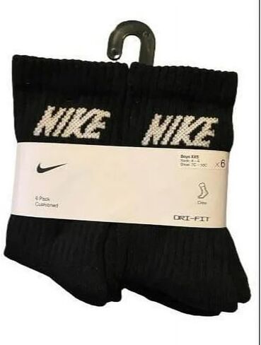 Nike dri fit cushioned black crew socks 6 pack boys xxs shoe 7c-10c in Saudi Arabia