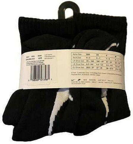 Nike dri fit cushioned black crew socks 6 pack boys xxs shoe 7c-10c in Saudi Arabia