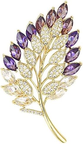 Rhinestone Leaf Brooch for Women Girls Purple Crystal CZ Leaf Corsage Badge Pin Lapel Pins Shawl Clip Clothing Hat Bag Accessories in Saudi Arabia
