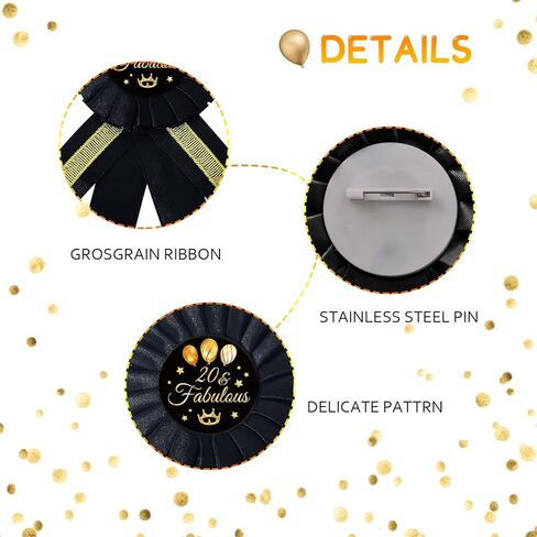 دبوس شارة صفيح رائع 20 ورائع، دبوس عيد ميلاد سعيد 20، هدية عيد ميلاد 20، زر بروش ملون لتزيين حفلات عيد الميلاد العشرين - وردة ذهبية وسوداء in Kuwait