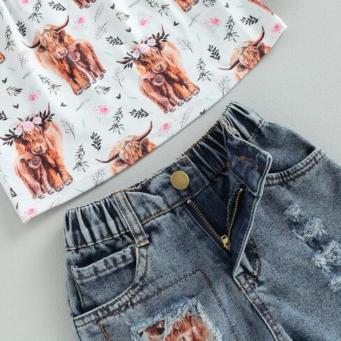 Ledy Champswiin Toddler Girl Summer Clothes Set Floral T-shirts+Denim Shorts 1T 2T 3T 4T 5T 6T Kids Girl Outfits in Saudi Arabia