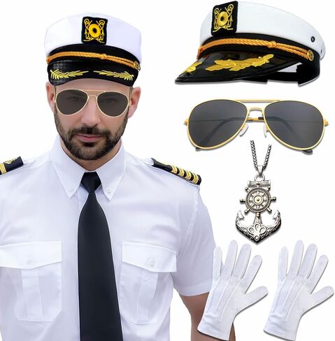 LaVenty Yacht Captain Hat Yacht Captain Costume Sailor Accessories Set Sailor Hat with Captain Prop Halloween Cosplay Accessories in Saudi Arabia