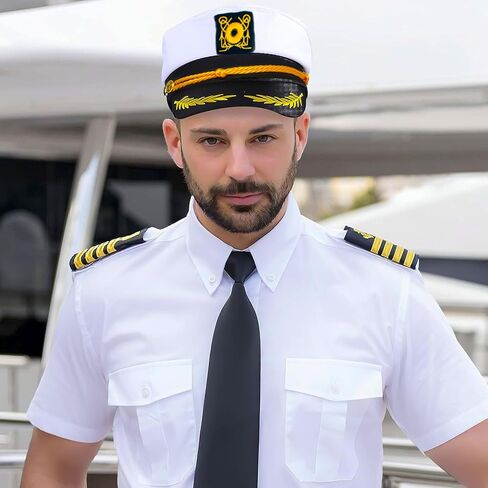 LaVenty Yacht Captain Hat Yacht Captain Costume Sailor Accessories Set Sailor Hat with Captain Prop Halloween Cosplay Accessories in Saudi Arabia