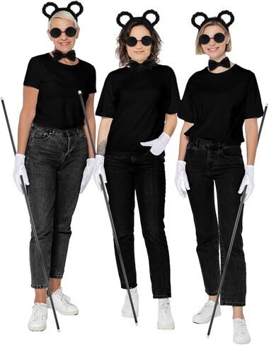 Karenhi 15 Pcs Halloween Mouse Costume Accessories Mouse Headband Bow Tie Choker Ears Dark Sunglasses Black Cane and White Gloves Halloween Costume Accessories for Halloween Cosplay Costume in Saudi Arabia