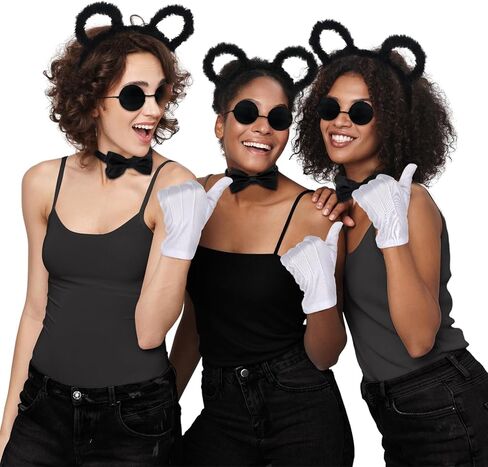 Karenhi 15 Pcs Halloween Mouse Costume Accessories Mouse Headband Bow Tie Choker Ears Dark Sunglasses Black Cane and White Gloves Halloween Costume Accessories for Halloween Cosplay Costume in Saudi Arabia