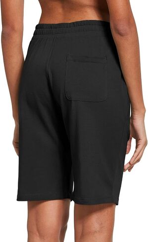 BALEAF Women's 10" Bermuda Shorts Bundle Knee Length Cotton Casual Summer Long Pull On Lounge Walking Exercise Shorts with Pockets Black & Navy & Charocal Size M in Saudi Arabia