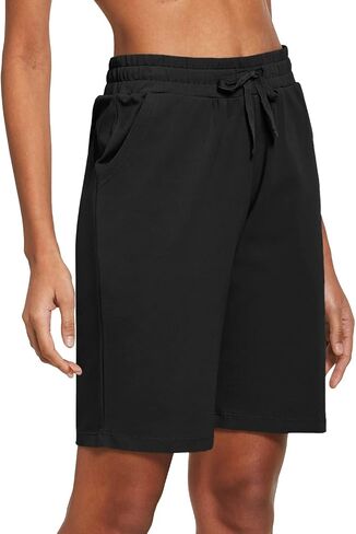 BALEAF Women's 10" Bermuda Shorts Bundle Knee Length Cotton Casual Summer Long Pull On Lounge Walking Exercise Shorts with Pockets Black & Navy & Charocal Size M in Saudi Arabia