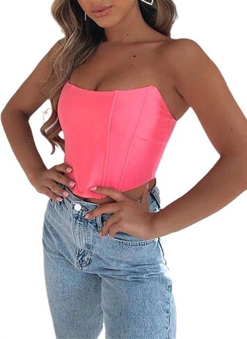 hirigin Sexy Women Push Up Bustiers Corsets Strapless Off Shoulder Slim Crop Tops Clubwear Party Outwear (pink, S) in Saudi Arabia