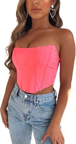hirigin Sexy Women Push Up Bustiers Corsets Strapless Off Shoulder Slim Crop Tops Clubwear Party Outwear (pink, S) in Saudi Arabia