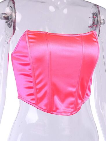 hirigin Sexy Women Push Up Bustiers Corsets Strapless Off Shoulder Slim Crop Tops Clubwear Party Outwear (pink, S) in Saudi Arabia