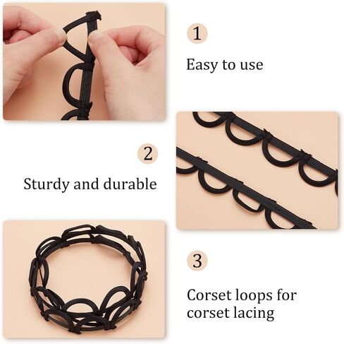 BENECREAT 1.1 Yard Black Corset Loops for Corset Lacing, 1-1/8 Inch Dress Back Satin Webbing Corset Back Interchangeable Zipper for Craft Wedding Accessories, Prom Dresses, Formal Dresses in Saudi Arabia