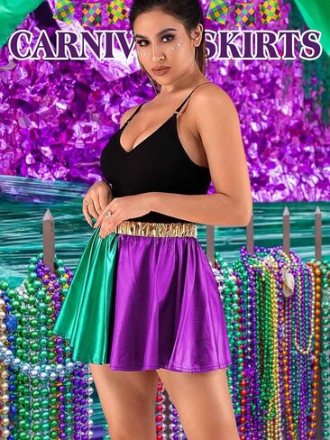 تنورة كاكاكو ماردي غرا المعدنية، تنورة كرنفال هولوجراهيك، تنورة بطن لامعة، تنورة صغيرة زي للنساء والفتيات in Kuwait