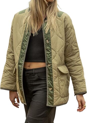 اومون جاكيتات مبطنة كبيرة الحجم للنساء، معطف شتوي دافئ وخفيف الوزن بازرار سفلية مبطن مع جيب in Kuwait