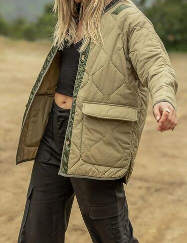 اومون جاكيتات مبطنة كبيرة الحجم للنساء، معطف شتوي دافئ وخفيف الوزن بازرار سفلية مبطن مع جيب in Kuwait