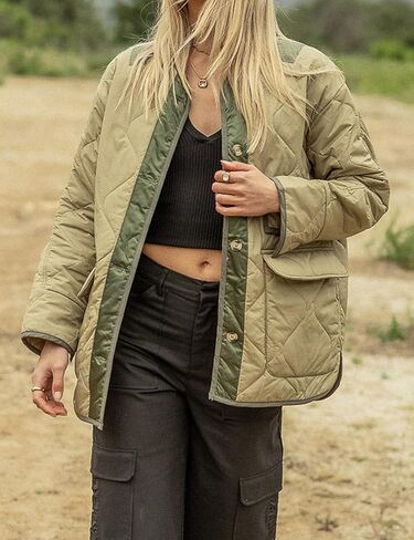 اومون جاكيتات مبطنة كبيرة الحجم للنساء، معطف شتوي دافئ وخفيف الوزن بازرار سفلية مبطن مع جيب in Kuwait