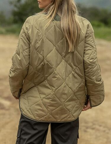 اومون جاكيتات مبطنة كبيرة الحجم للنساء، معطف شتوي دافئ وخفيف الوزن بازرار سفلية مبطن مع جيب in Kuwait