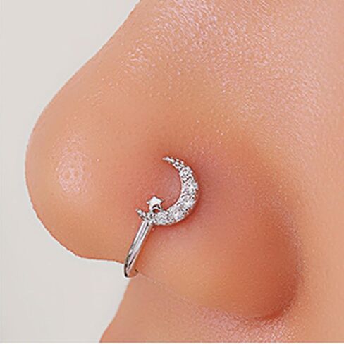 CZ Fake Nose Ring for Women Gold Moon Star Septum Nose Rings Indian U Shaped Clip on Nose Cuff Faux Diamond Moon Star Bendable Nose Ring Stud Non Piercing Body Halloween Jewelry in Saudi Arabia