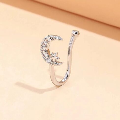 CZ Fake Nose Ring for Women Gold Moon Star Septum Nose Rings Indian U Shaped Clip on Nose Cuff Faux Diamond Moon Star Bendable Nose Ring Stud Non Piercing Body Halloween Jewelry in Saudi Arabia