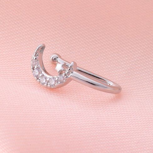CZ Fake Nose Ring for Women Gold Moon Star Septum Nose Rings Indian U Shaped Clip on Nose Cuff Faux Diamond Moon Star Bendable Nose Ring Stud Non Piercing Body Halloween Jewelry in Saudi Arabia