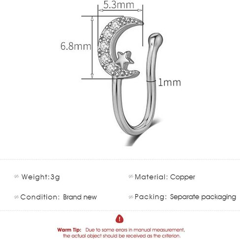 CZ Fake Nose Ring for Women Gold Moon Star Septum Nose Rings Indian U Shaped Clip on Nose Cuff Faux Diamond Moon Star Bendable Nose Ring Stud Non Piercing Body Halloween Jewelry in Saudi Arabia