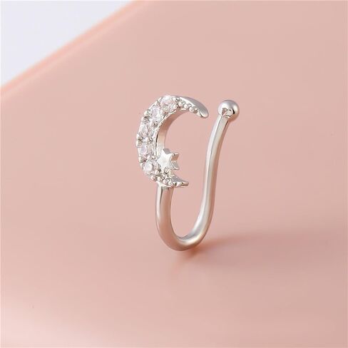 CZ Fake Nose Ring for Women Gold Moon Star Septum Nose Rings Indian U Shaped Clip on Nose Cuff Faux Diamond Moon Star Bendable Nose Ring Stud Non Piercing Body Halloween Jewelry in Saudi Arabia