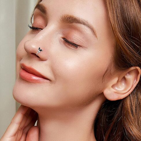 AOBOCO 925 فضة استرلينية حلقات الأنف على شكل فراشة الكفة لمشبك الأنف غير المثقوب على حلقة الأنف مع جوهرة الميلاد المحاكية in Saudi Arabia