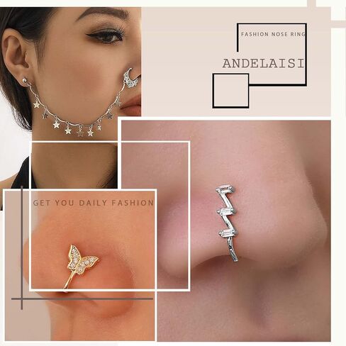 Andelaisi Punk Butterfly Nose Ring Gold Butterfly Nose Cuff Hoop Ring Vintage CZ Butterfly Fake Nose Ring Non Pierced Nose Ring Gothic Clip On Nose Ring Jewelry for Women and Girls in Saudi Arabia