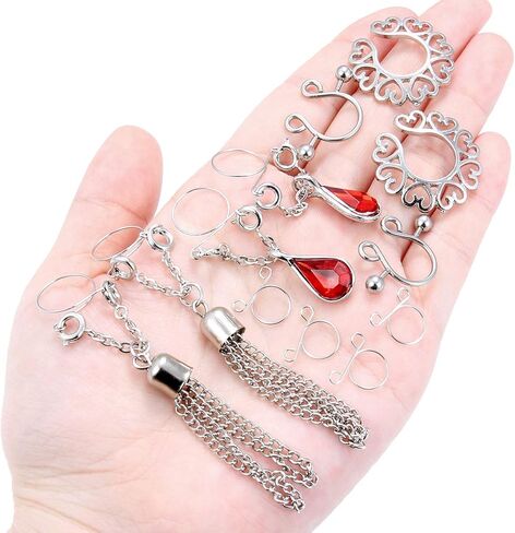 Hoeudjo 4 Pairs Non-Piercing Nipple Rings for Women Fake Nipplerings Piercings Clip On Nipple Rings 316L Stainless Steel Faux Dangle Nipple Jewelry in Saudi Arabia