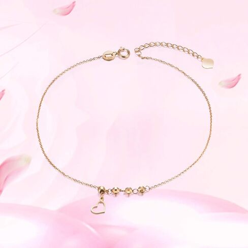 SISGEM 18k Gold Anklets for Women, Real Fine Jewelry Ankle Bracelet with Heart, 8.3"-9.8" in Saudi Arabia