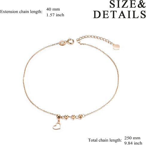 SISGEM 18k Gold Anklets for Women, Real Fine Jewelry Ankle Bracelet with Heart, 8.3"-9.8" in Saudi Arabia