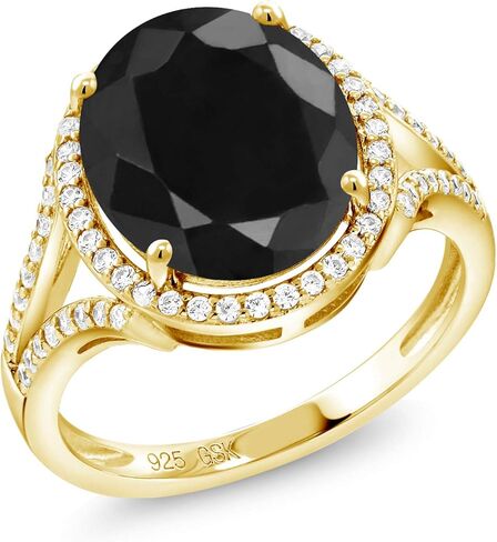 خاتم Gem Stone King 6.82 قيراط بيضاوي من الياقوت الأسود المطلي بالذهب الأصفر عيار 18 قيراط in Kuwait