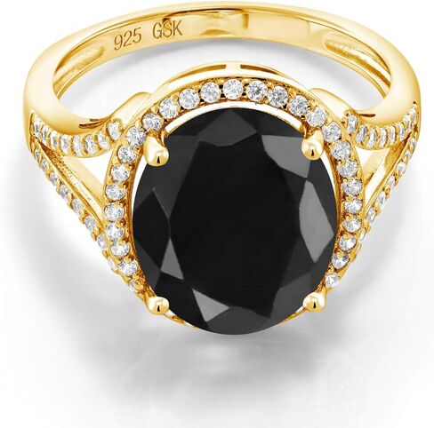 خاتم Gem Stone King 6.82 قيراط بيضاوي من الياقوت الأسود المطلي بالذهب الأصفر عيار 18 قيراط in Kuwait