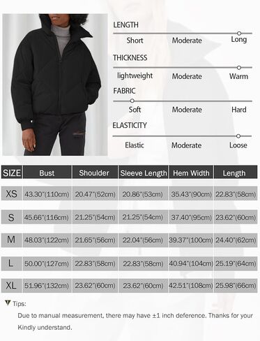 Gihuo Women's Winter Puffer Jacket Warm Cropped Zip Up Quilted Jackets Oversized Padded Coat Outerwear(Black-XL) in Saudi Arabia