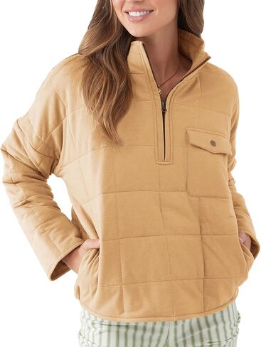 سترة نسائية منتفخة مبطنة من Fazortev، بلوفر نصف سحاب، كاجوال بأكمام طويلة، معاطف شتوية خفيفة الوزن، ملابس خارجية in Kuwait